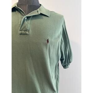 Polo Ralph Lauren 100% Pique Cotton Collared Shirt Green Brown Size Large SG